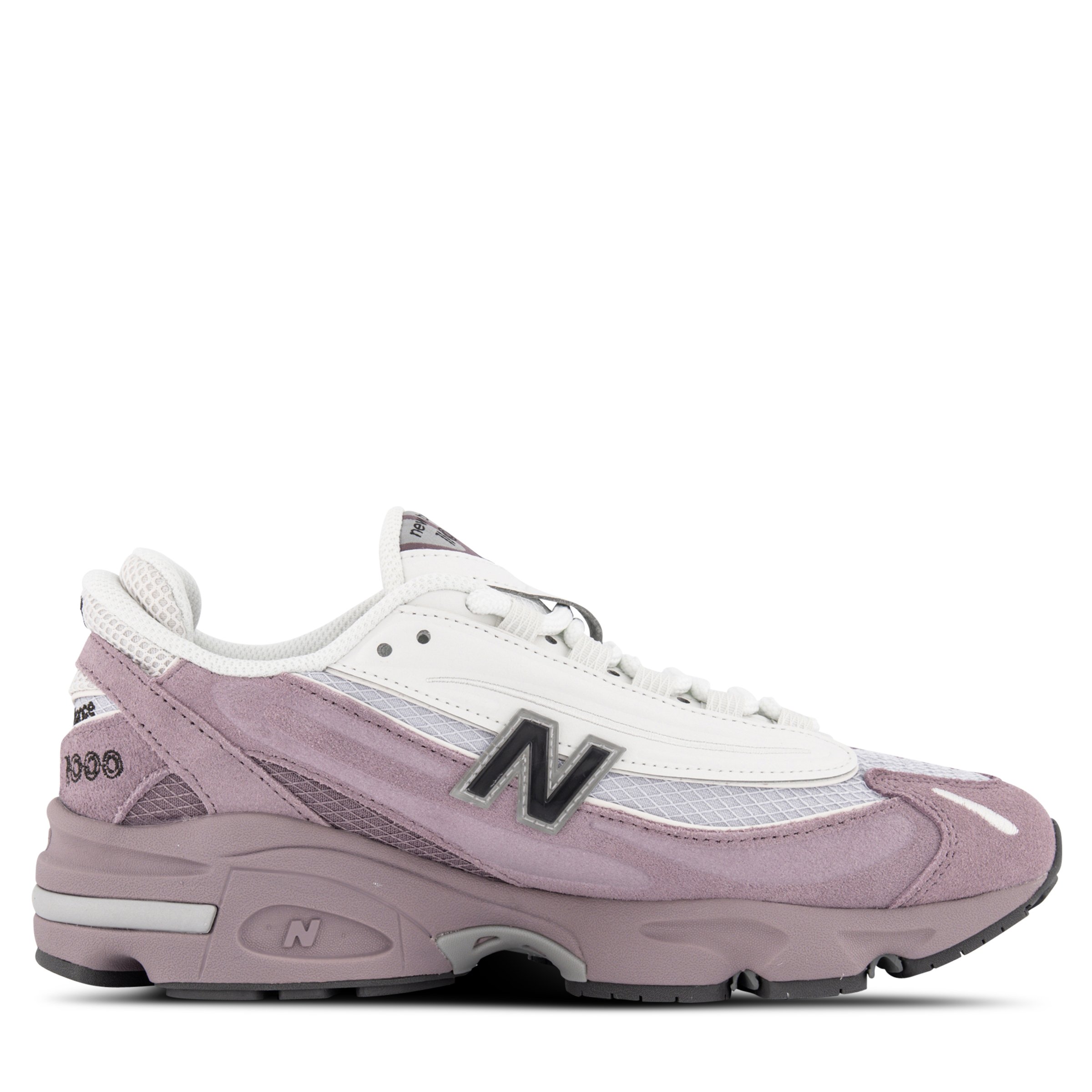 Single New Balance 1000 Sneaker in Pale Pink & White Pointing right inside view