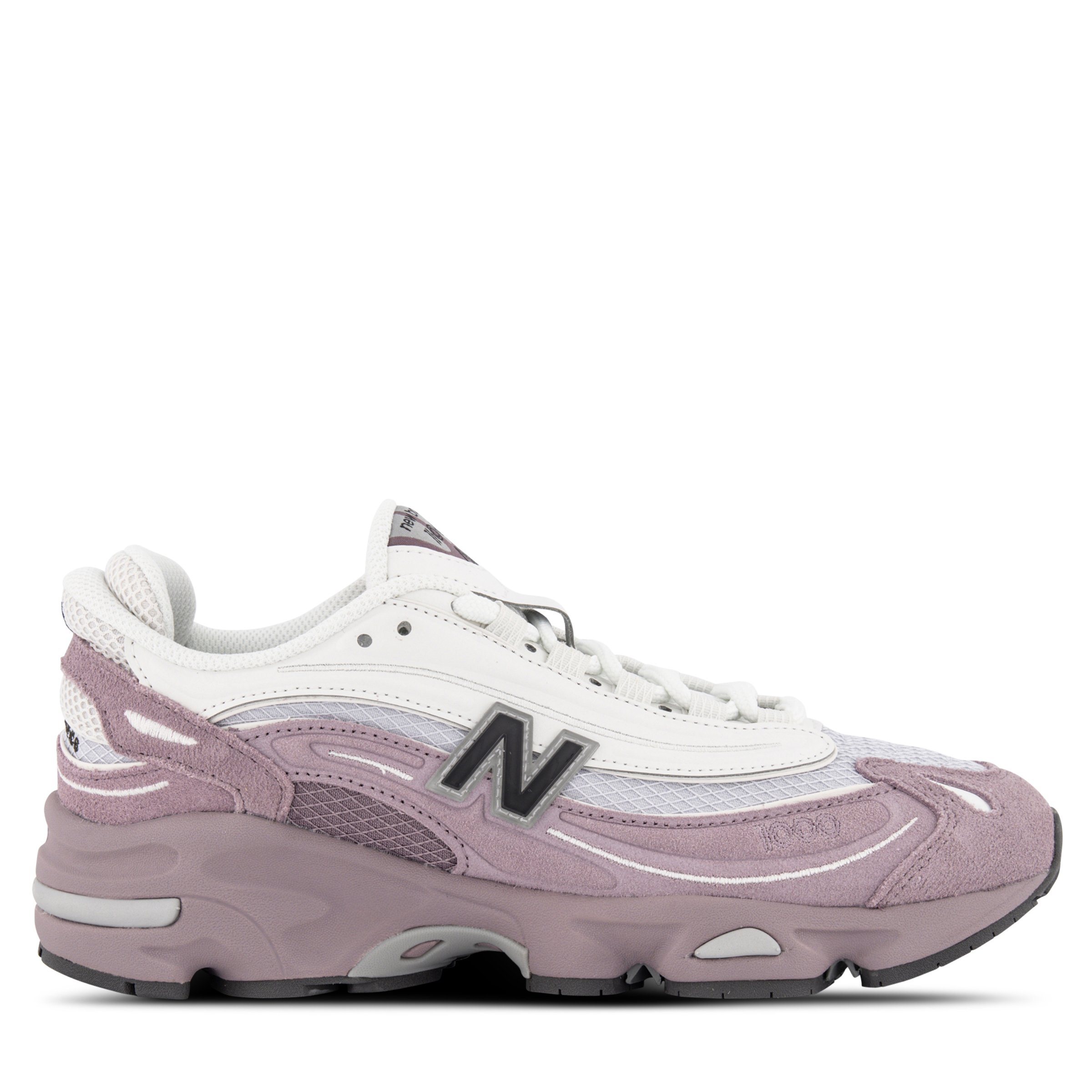 Single New Balance 1000 Sneaker in Pale Pink & White Pointing right outside view