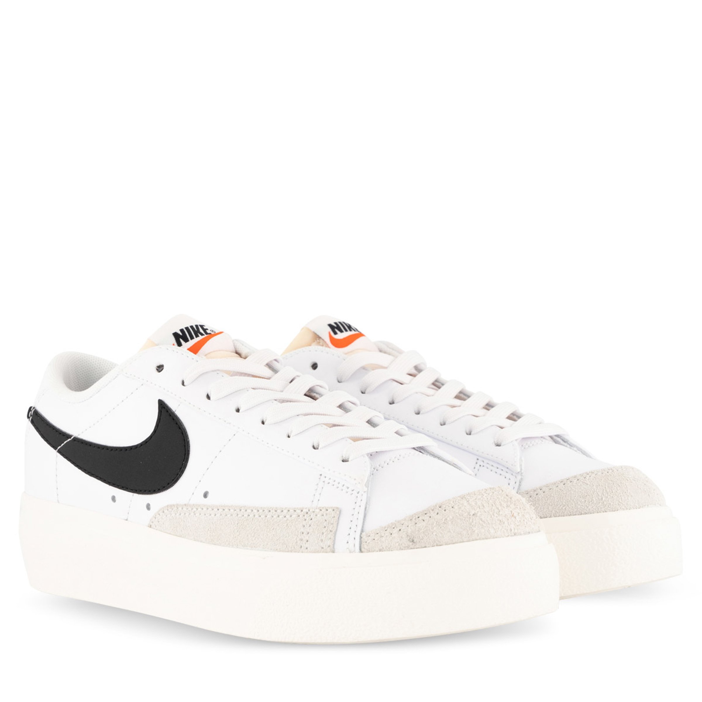 nike women's blazer low platform white black sail team orange