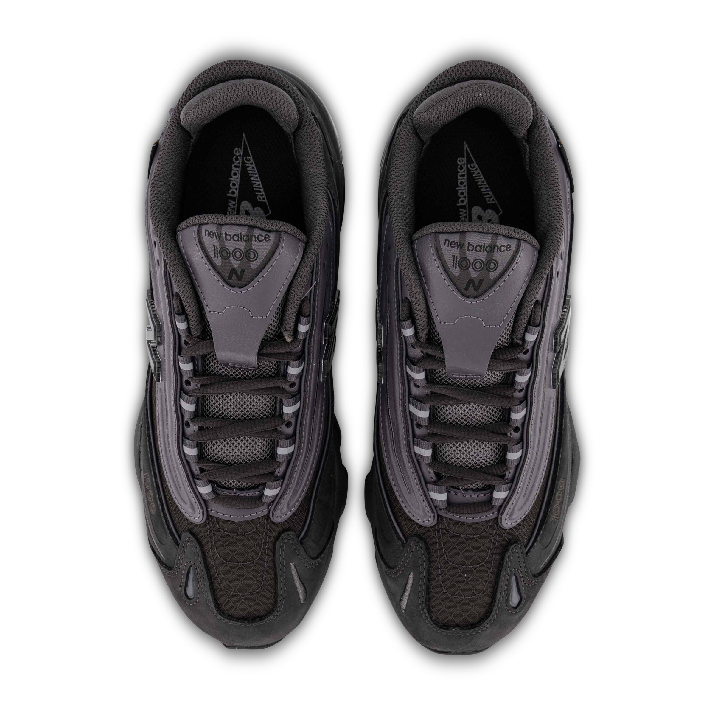 New Balance 1000 Sneakers in Black Cement Birds Eye View