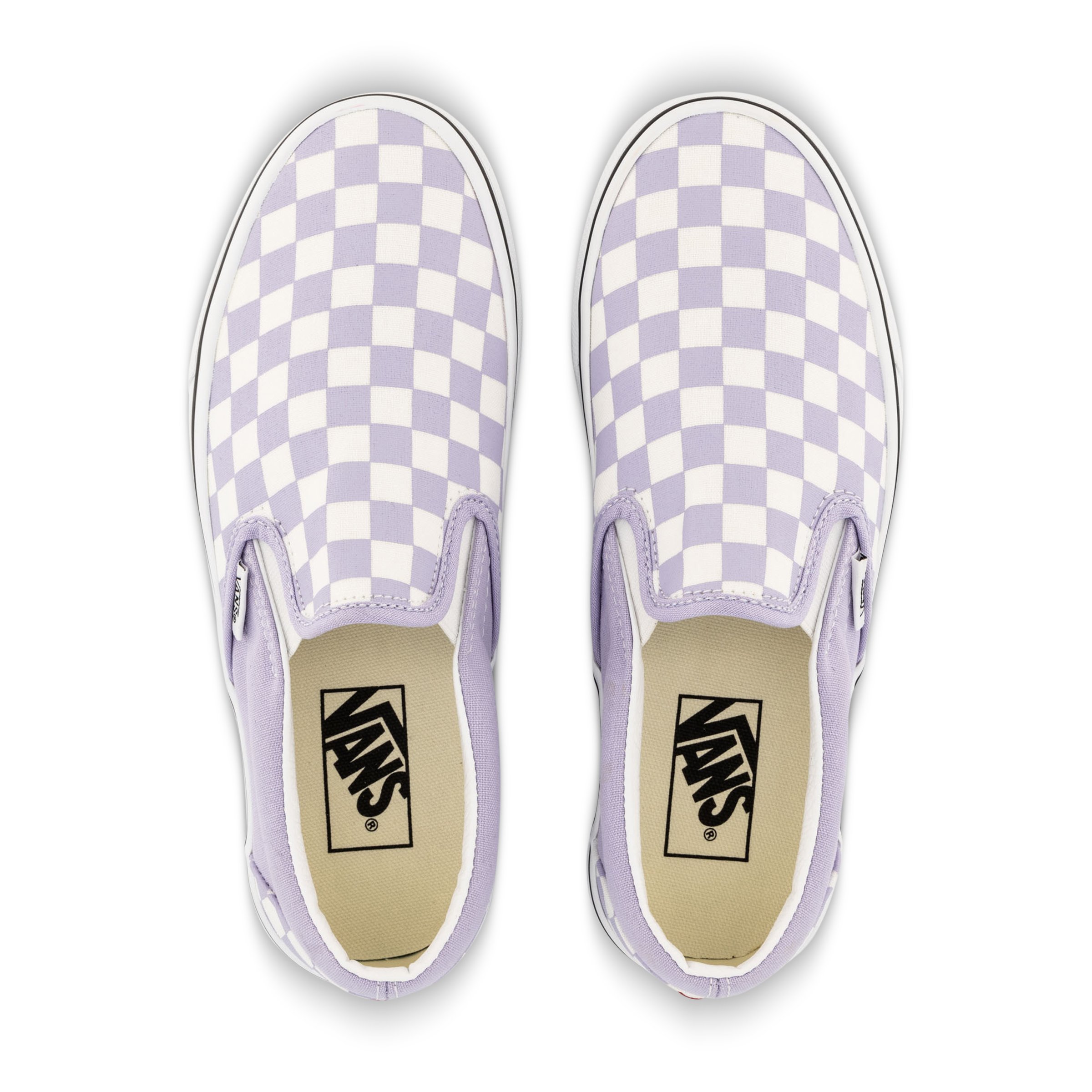 Light purple checkerboard on sale slip on vans