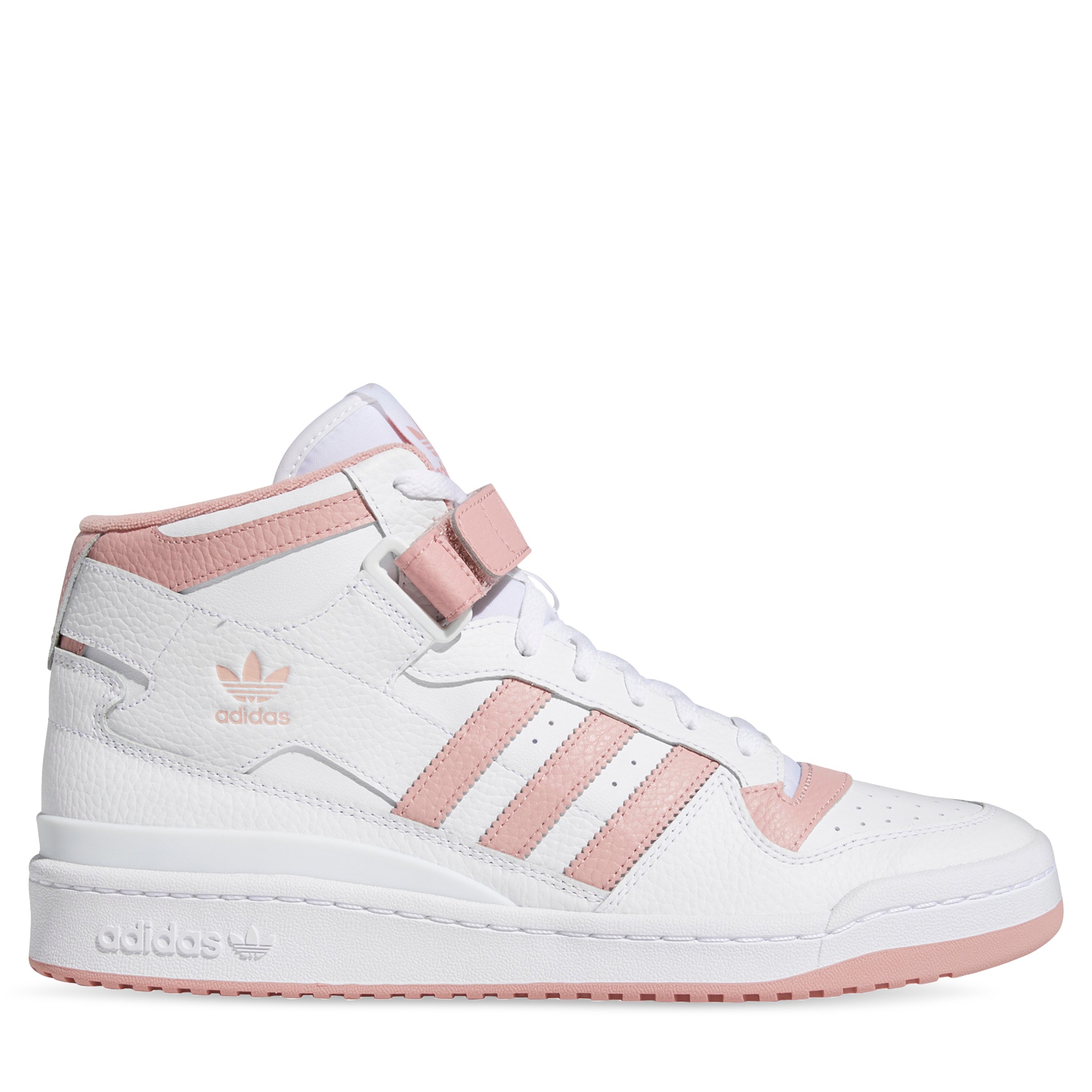 Pink and white high top adidas sales
