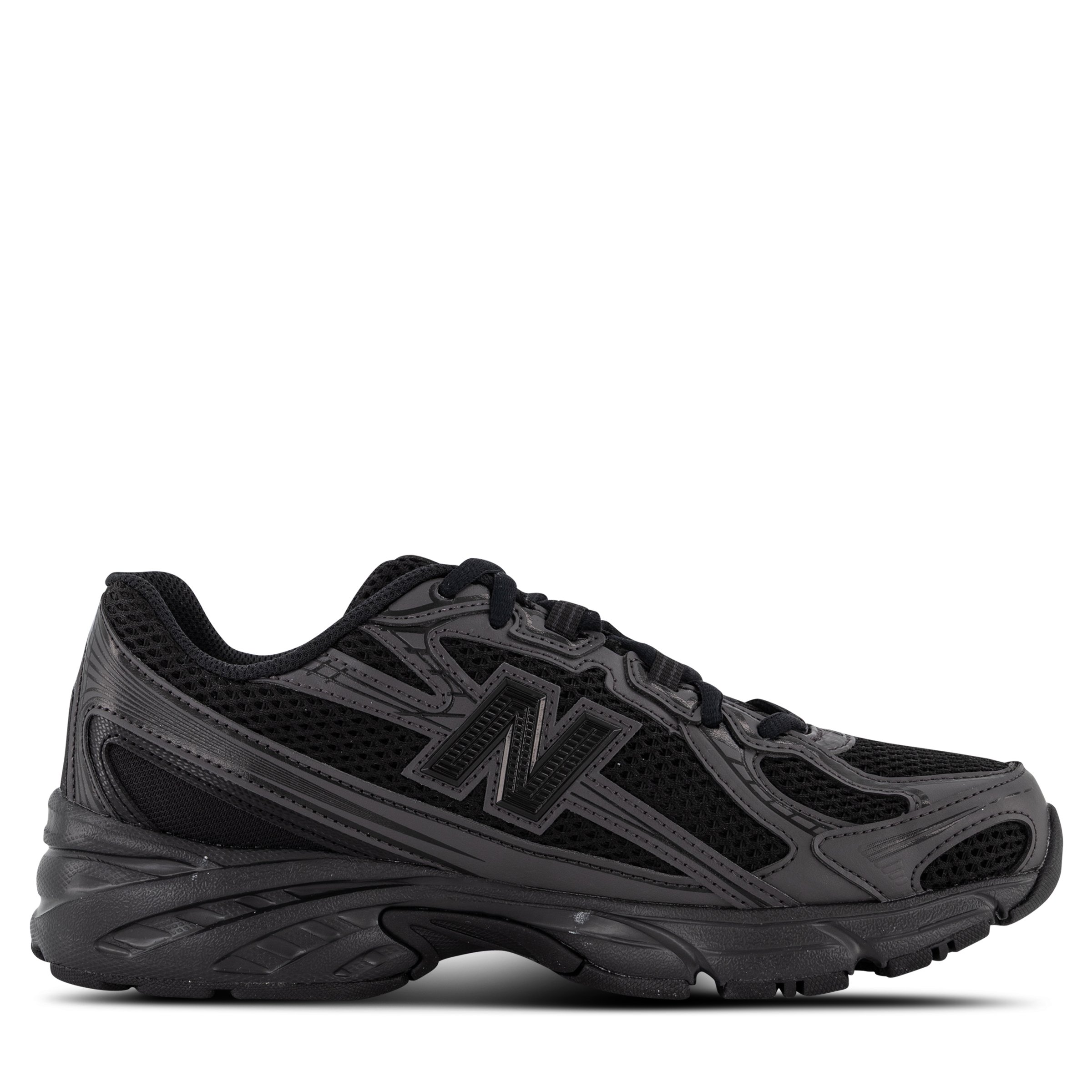 Single New Balance 740 Sneaker in Black Cement Pointing right inside view