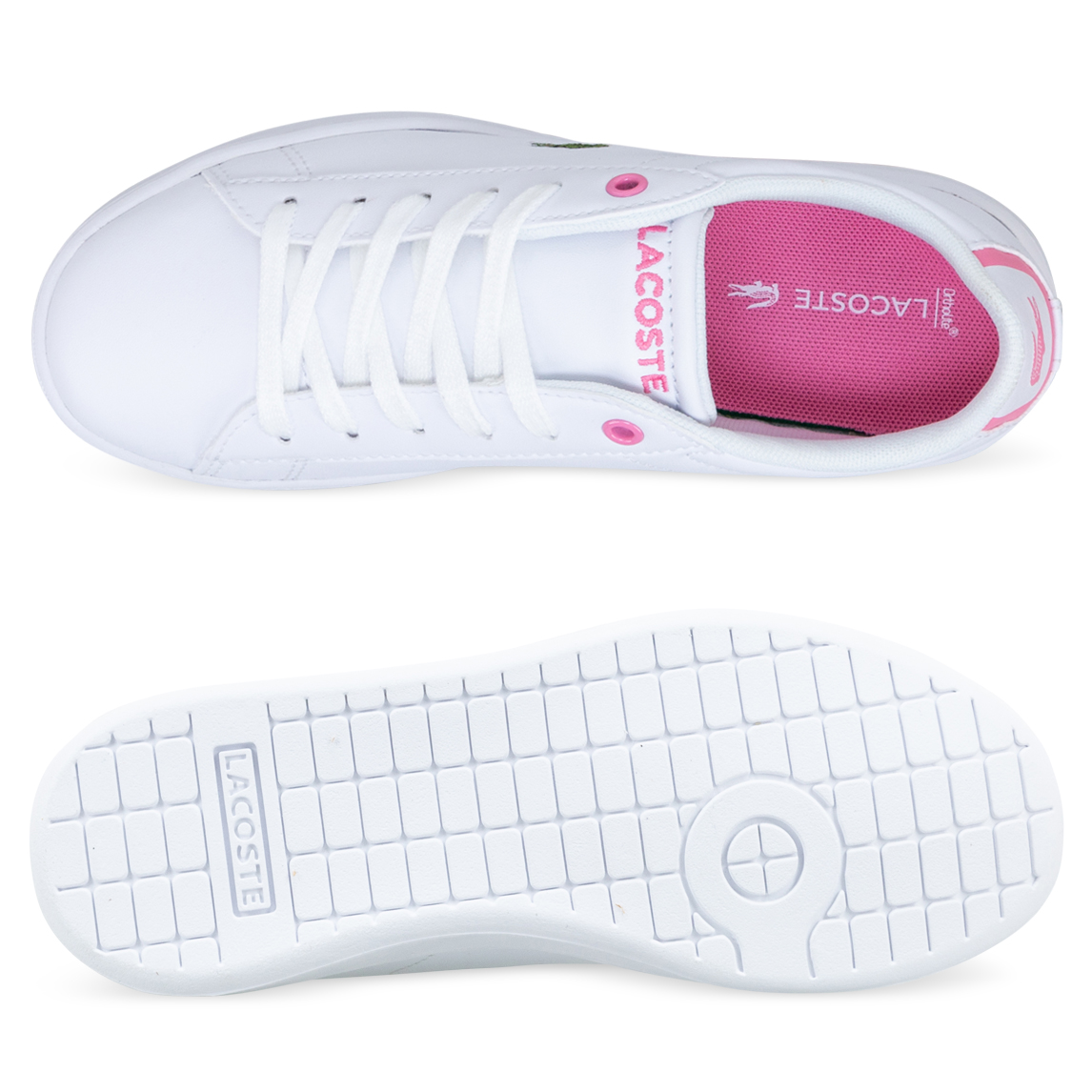 Lacoste Carnaby EVO BL 2 Junior White Pink Trainers Kids Sport Casual Shoes