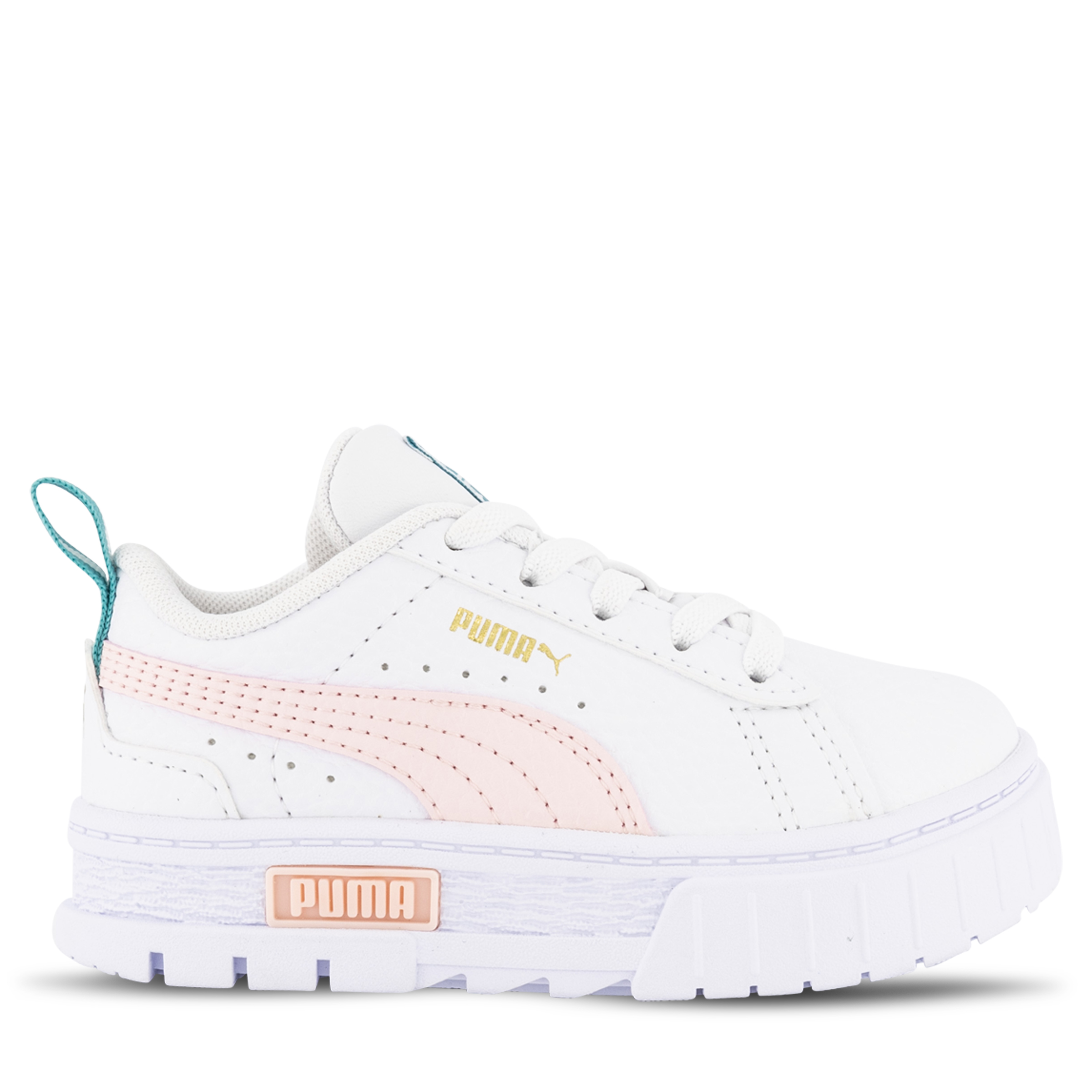 white puma shoes with pink