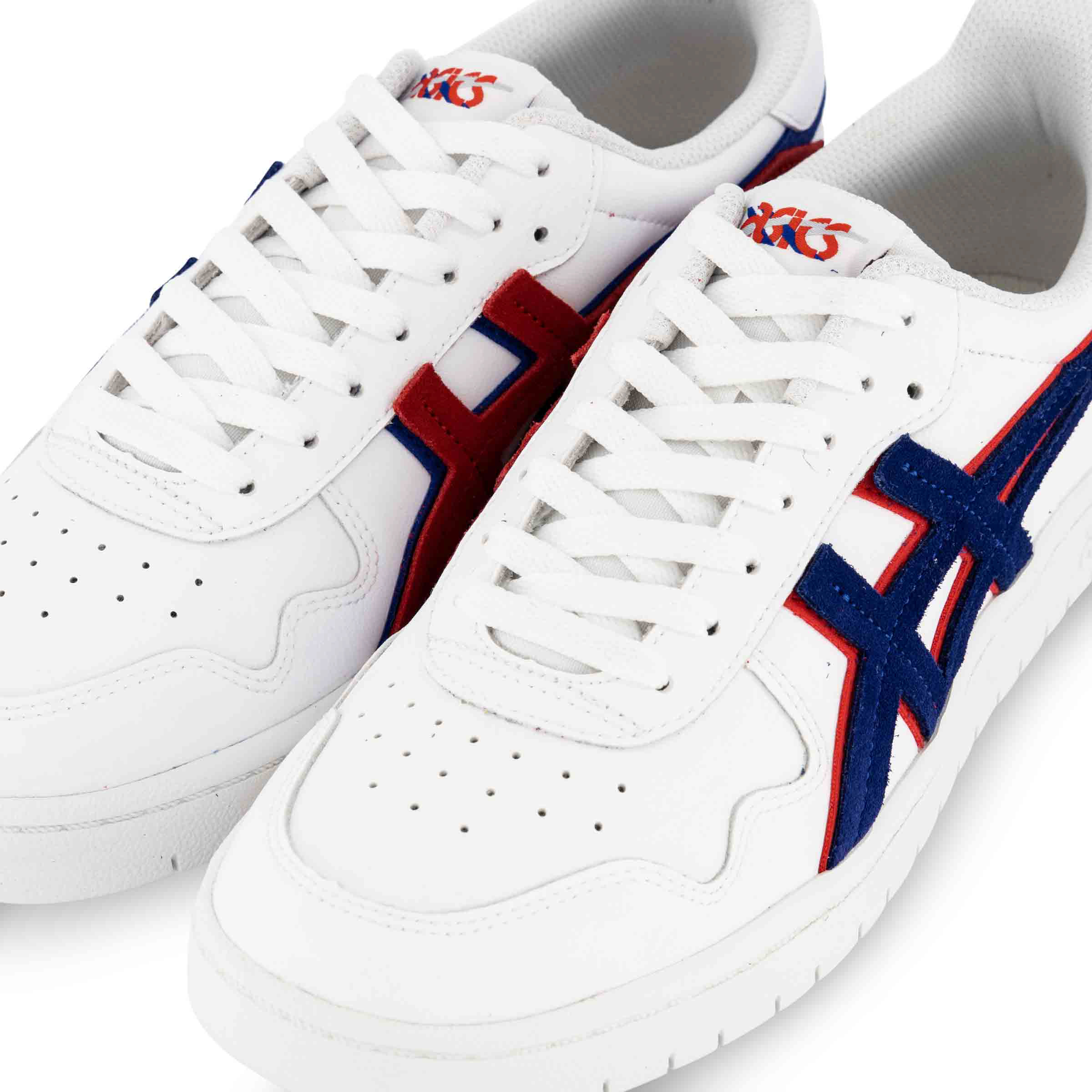 asics white red blue