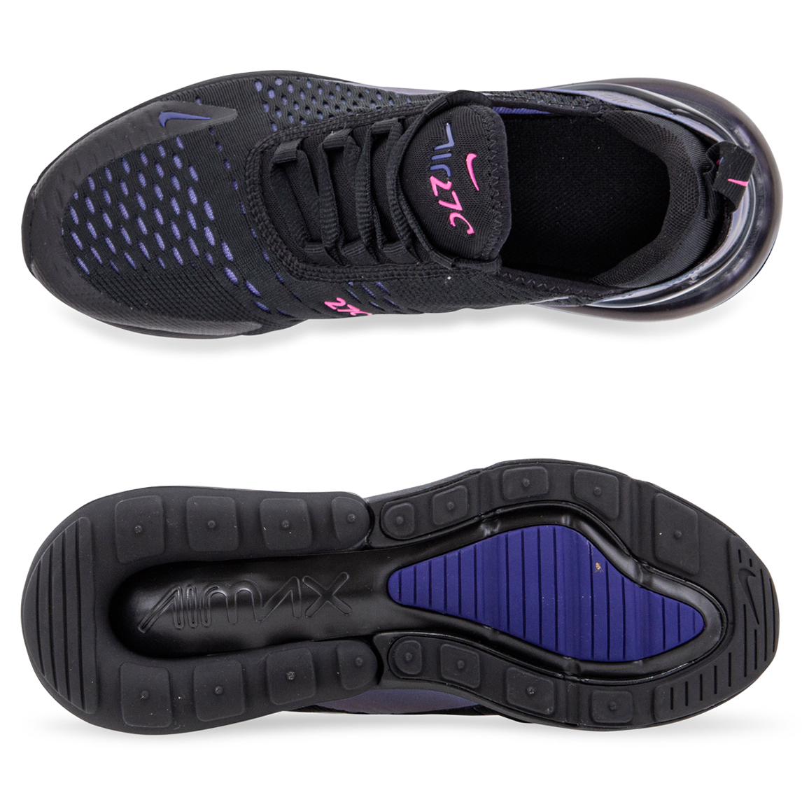 nike air max 270 black/laser fuchsia/regency purple grade school kids' shoe